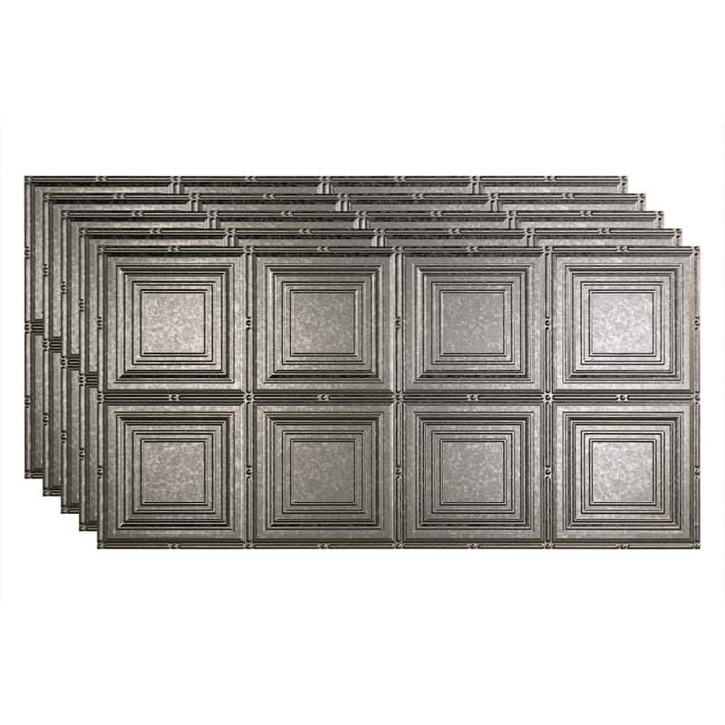 FASÄDE Portrait Decorative Vinyl 2ft x 4ft Glue Up Ceiling Panel in Galvanized Steel (5 Pack) - 5 Pack - Galvanized Steel