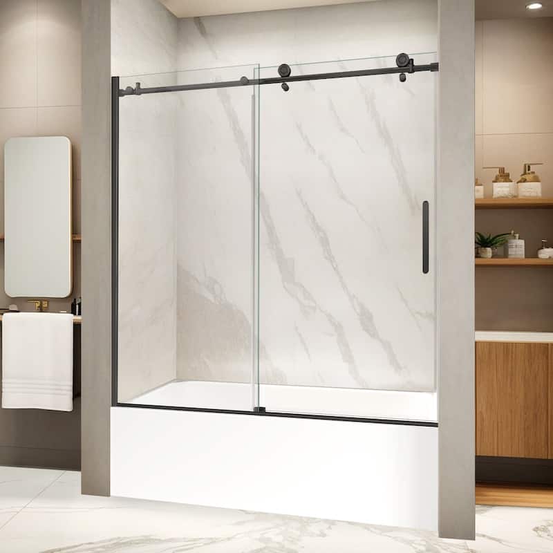 i-Homare 55 - 59 in.W x 60 in.H Tub Sliding Shower Door with Soft Closing System - Black