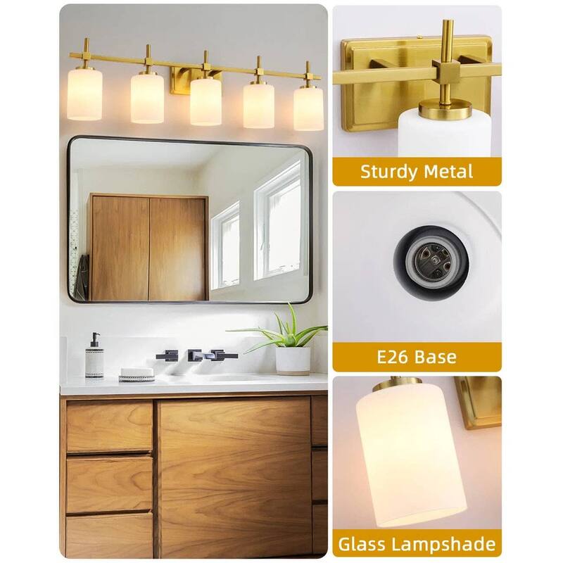 Jasper Gold Frosted Glass 5-Light Bathroom Vanity Light