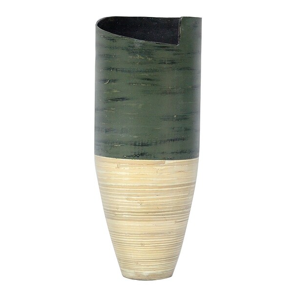 25" Spun Bamboo Vase - Bamboo In Distressed Green & Natural Bamboo