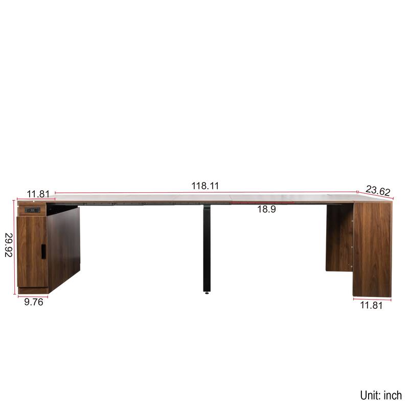 Modern Multifunctional Extendable Dining Table With Outlet,Space Saving Expanding Table With Storage