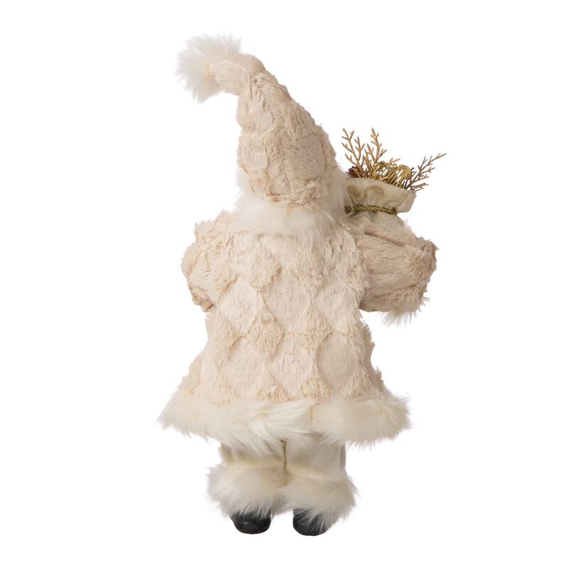 Glitzhome Christmas Imitative Fur Woodland Santa Figurine