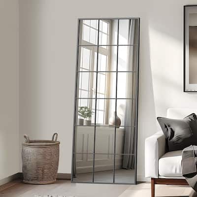 Modern Iron Window Pane Black & Gold Decorative Wall Mirror. - 69*30