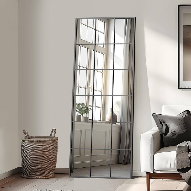 Modern Iron Window Pane Black & Gold Decorative Wall Mirror. - 69*30