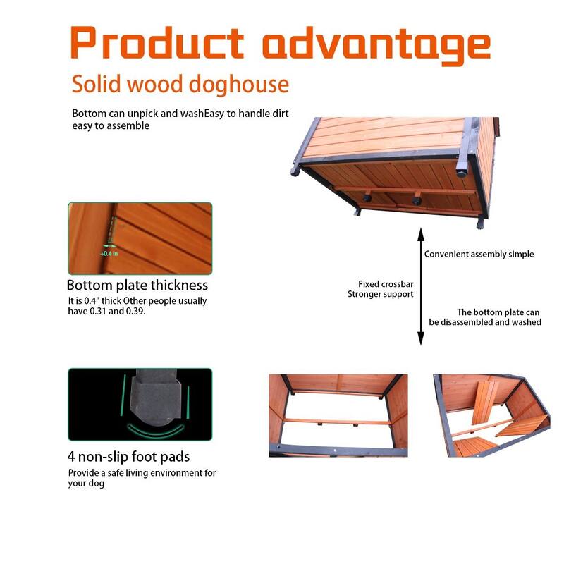 46"Dog House Outdoor & Indoor Wooden Dog Kennel for Winter with Raised Feet Weatherproof,PVC waterproof roof(L)