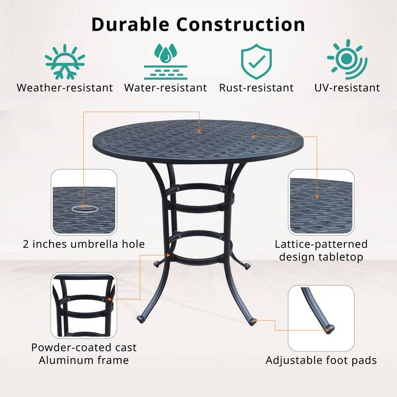 Ventura 42 Inch Cast Aluminum Round Bar Table