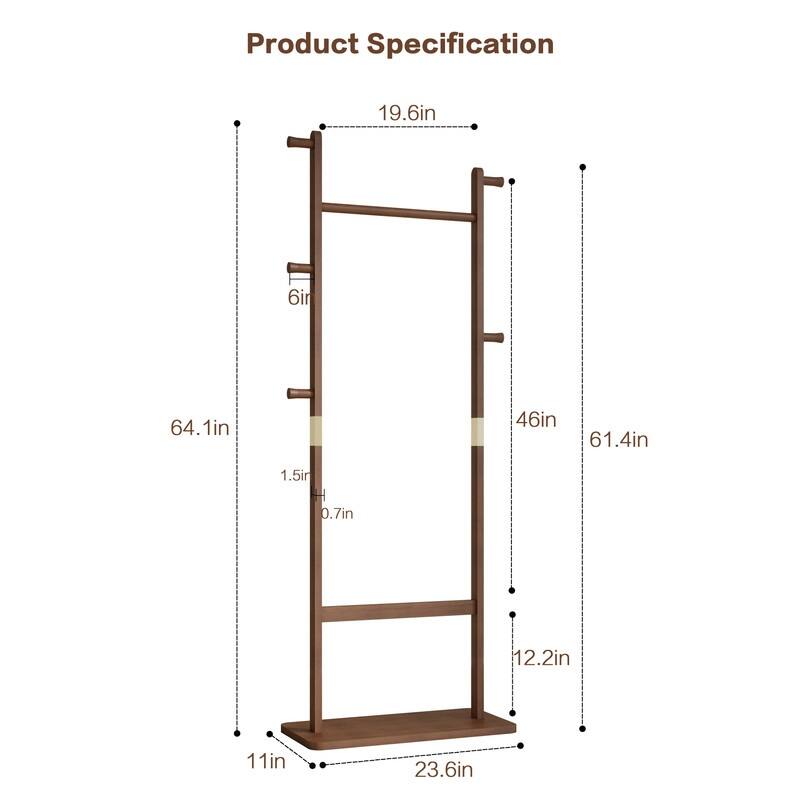 Solid Wood Coat Rack in Walnut - Space-Saving Design for Bedroom, Entryway & Living Room