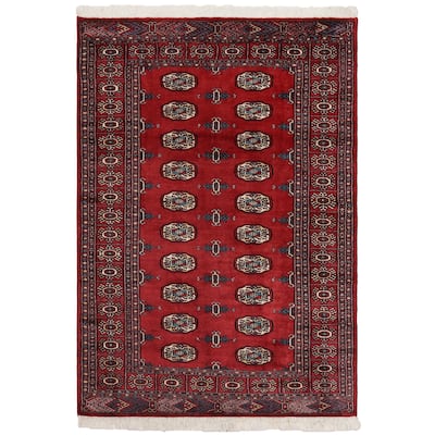 Tribal Bokhara Vaughn Red/Blue Hand Knotted Wool Rug - 4'1'' x 6'2''