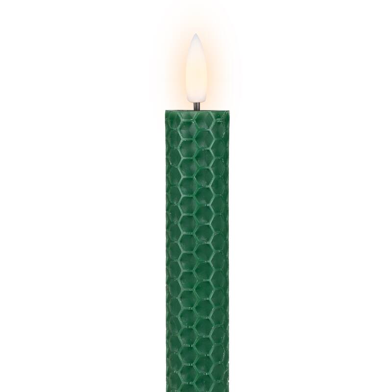 LED Flickering Flameless Taper Honeycomb Christmas Candles - 9.5" - Set of 2