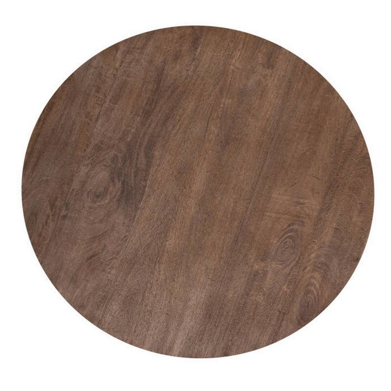 Kohl 39 Inch Bistro Table, Round Top, Mango Wood, Gold Iron Footrest