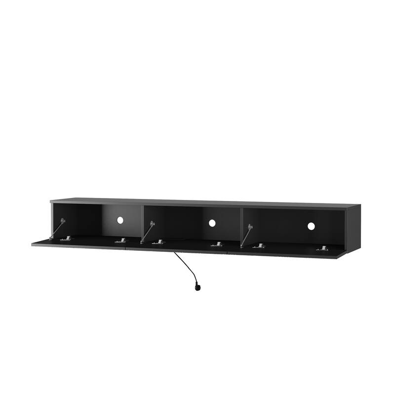 Modern Floating Wall-Mounted TV Cabinet, for 55/60/65 Inch TVs, with 16-Color LED Lighting, for Living Rooms, Black