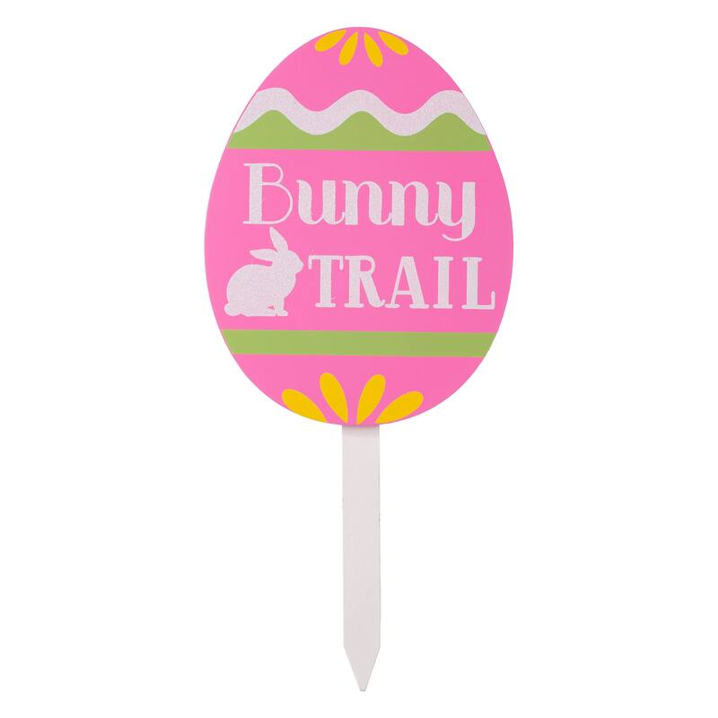 Glitzhome Set of 3 Easter Eggs Wooden Sign Yard Stakes