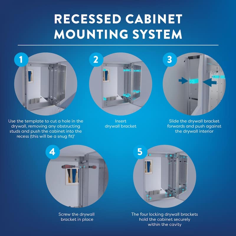 Croydex Hayward Aluminum Medicine Cabinet, Easy Install, Recessed or Surface Mount, 16W X 20H