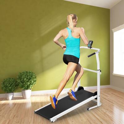 Folding Manual Treadmill Walking Machine Cardio Fitness Exercise Incline Home