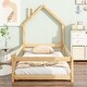 preview thumbnail 3 of 6, Natural Twin Size Pine Wood Floor bed with House-shaped Headboard and Fences for Bedroom