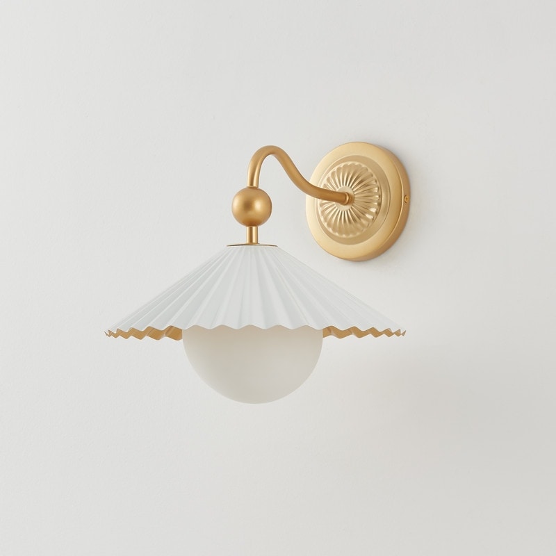 KAWOTI 1-Light Gold Modern Wall Sconce with Metal Cap and Frosted Opal Glass Shade (Bulb not Included) - W11.75" * H10.75 * E13"