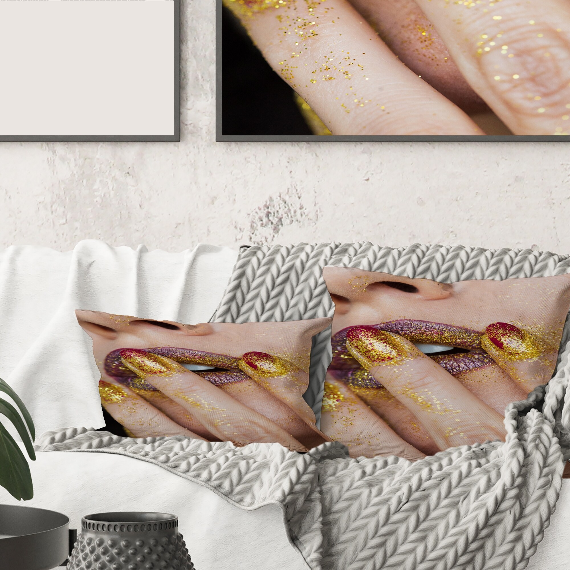 Gold sales glitter pillow