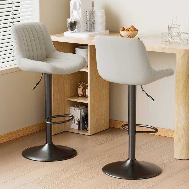 Bar Stools Set of 2, Adjustable Modern Swivel Bar Stools with Backs, Counter Height Performance Fabric Island Chairs - Gray