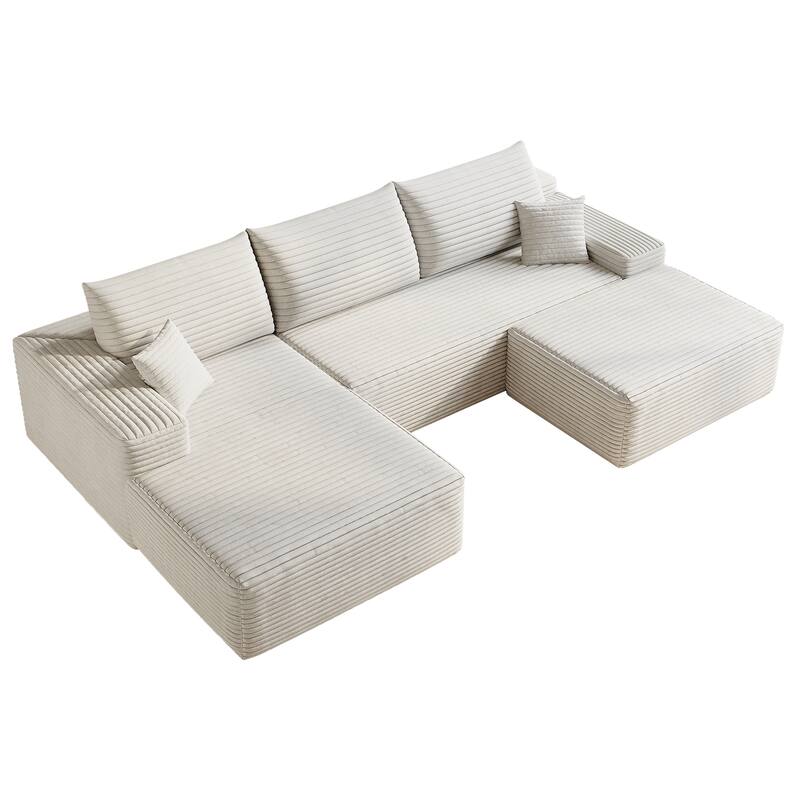 U-Shape Modular Sectional Sofa with Chaise & Ottoman, Corduroy Boneless Cloud Sofa, Corner Upholstered Sleeper Sofa