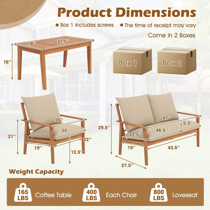4 PCS Patio Furniture Set Outdoor Acacia Wood Conversation Set