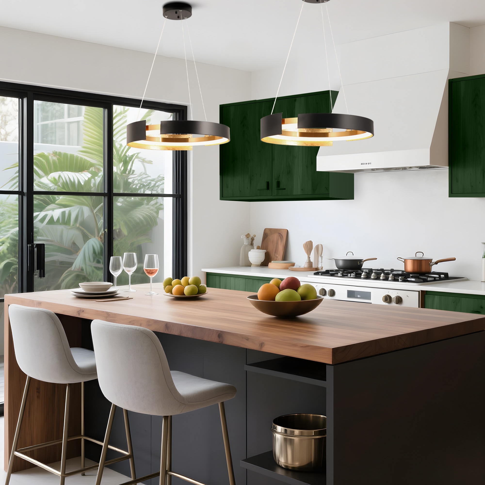 Modern LED Gold Black Drum Chandelier Large Pendant Light for Living Room -  D19.5x H 3.3, image size:2000x2000