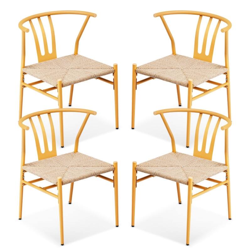 Black Metal and Rope Patio Dining Chair (Set of 4) - N/A - Yellow