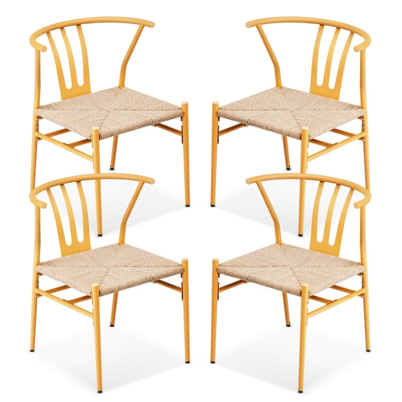 Black Metal and Rope Patio Dining Chair (Set of 4) - N/A