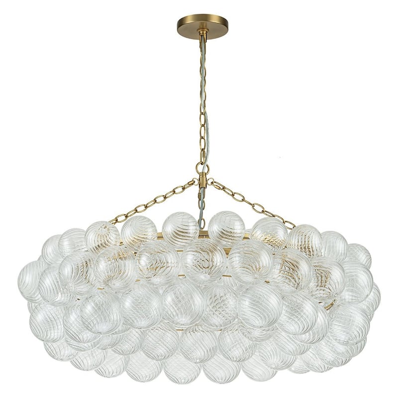 32in 8-Light Swirled Glass Globe Brass Wheel Bubble Pendant Chandelier
