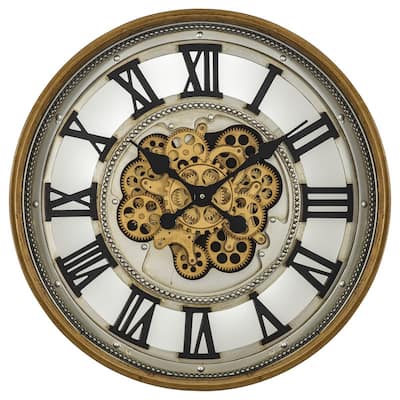 Gold Gear Clock 23"D with Open Moving Gears