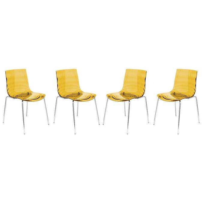 Plastic Dining Side Chair With Chrome Base Set of 4 Astor Series - Transparent Orange