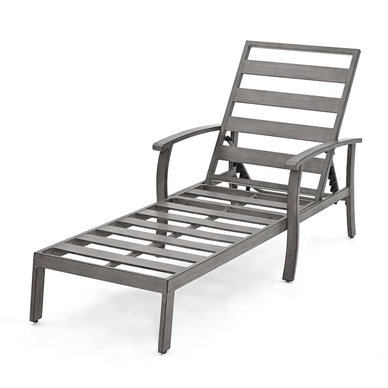 2-Piece Aluminum Patio Chaise Lounge with Side Table and Gray Cushions