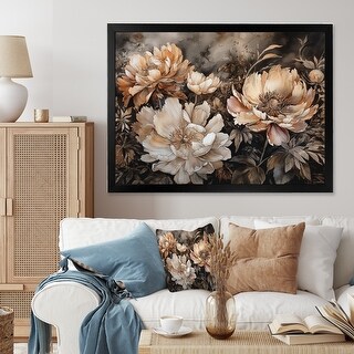 Designart "Cream Brown Peony Blooms In Motion" Floral Peony Framed Wall ...