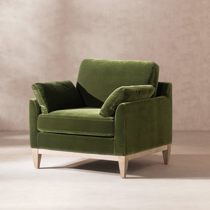 Pasadena 36" Wide Modern Farmhouse Velvet Accent Arm Chair - Single - Olive Green Performance Velvet