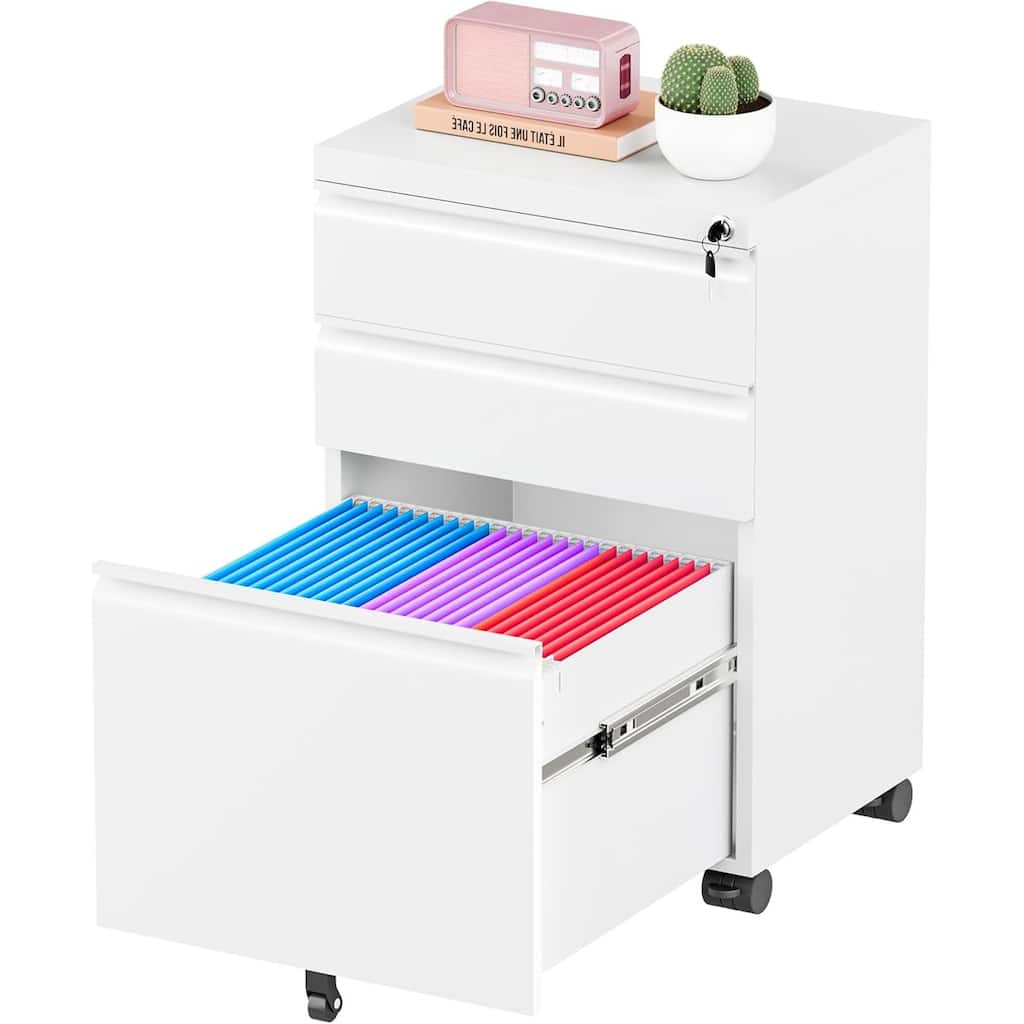 3 Drawer Metal File Cabinet, Mobile or Vertical Office Filling Cabinet