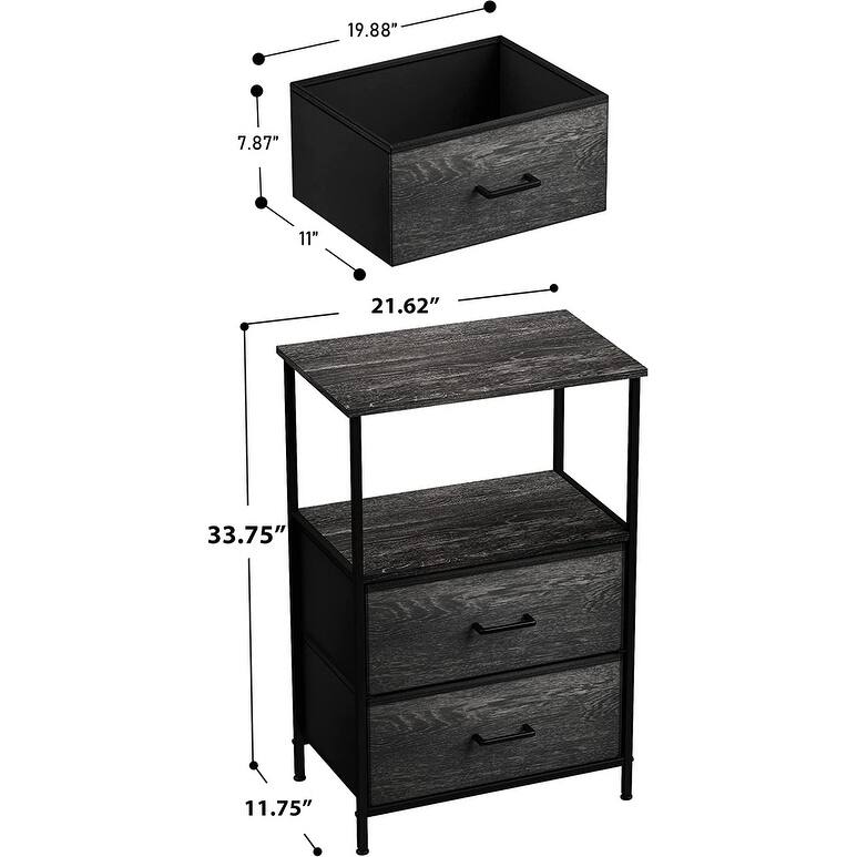 Nightstand 2-Drawer Shelf Storage - Bedside Furniture End Table Chest