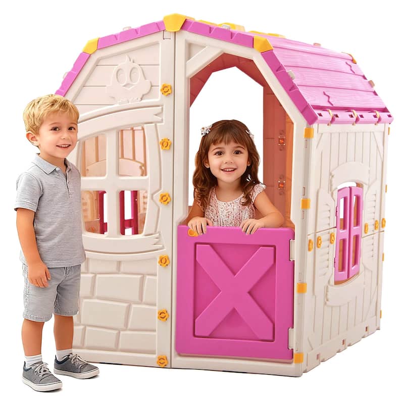 Costway Outdoor Kids Playhouse with Openable Door Windows for Home - See Details