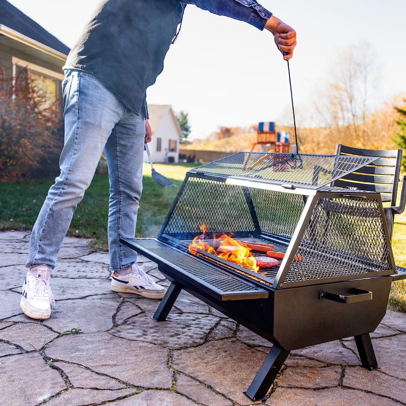 Sunnydaze Outdoor Fire Pit with Grill and Spark Screen - 36" H