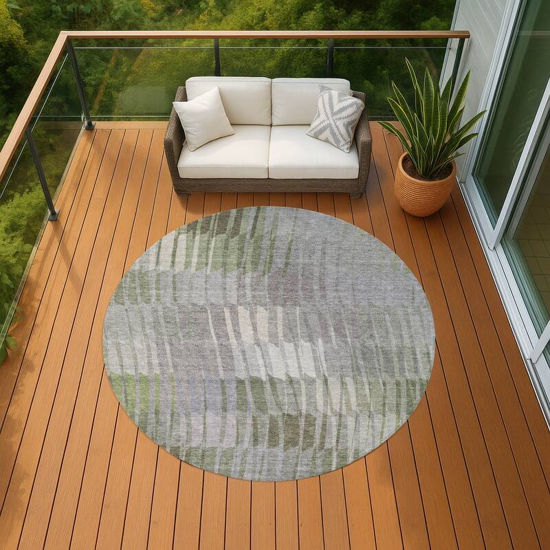 Machine Washable Indoor/ Outdoor Casual Stripe Chantille Rug - Olive - 8' x 8'