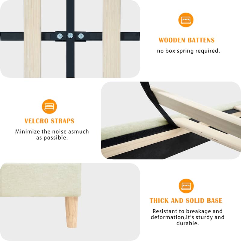 GDFStudio Bed Frame Upholstered Platform Bed with Adjustable Headboard