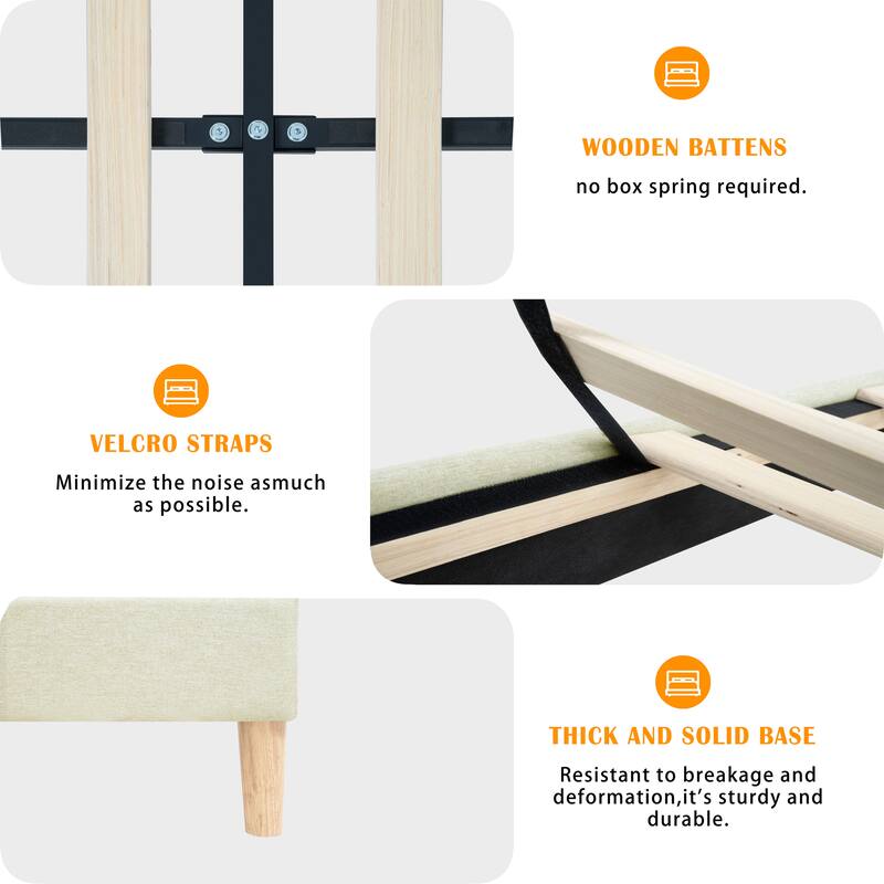 Queen/King Size Platform Bed Frame Linen Fabric Adjustable Headboard