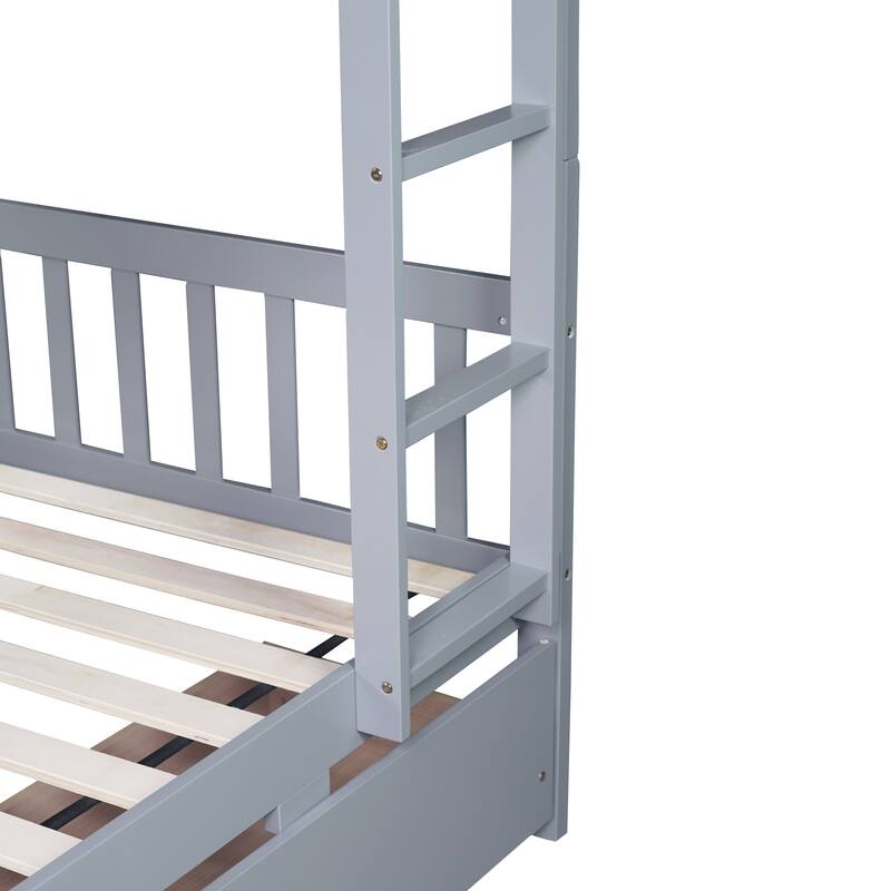 Twin Over Twin Rubber Wood Bunk Bed with 2 Drawers, Convertible into 2 Twin Beds