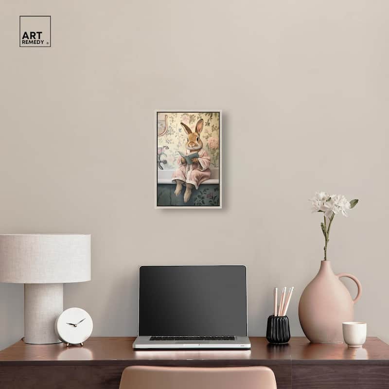 Bunny Bibliophile Bathing Canvas by Art Remedy