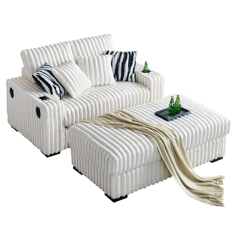 Loveseat Recliner Sofa, with Ottoman and Cushions, 4 Pillows Tufted Couch wCup Holder & Wireless Charger Lounge Couch
