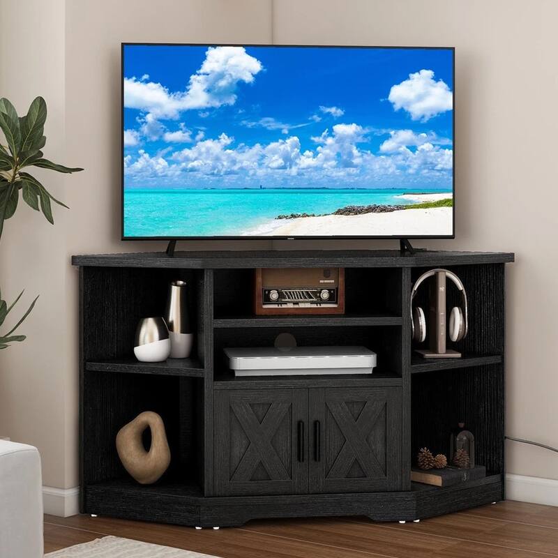 Corner TV Stand W/ Power Outlet Media Console for to 55 Inch Black - 47 inches in width