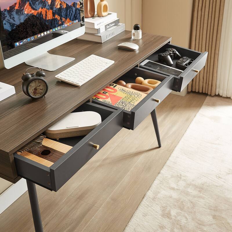 Mid-Century Study Desk Built-in Power Outlets