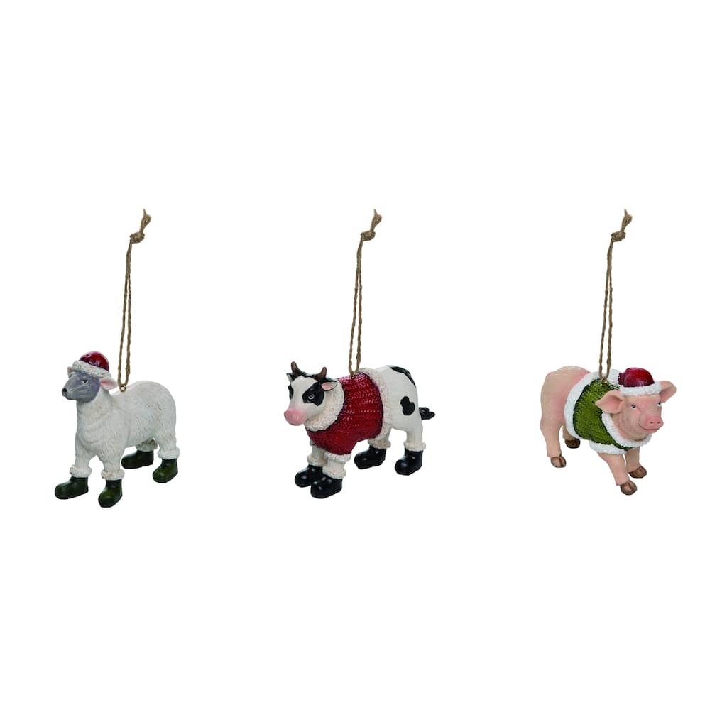 Transpac Resin Farm Animal Ornament Set of 3 Christmas Home Decorations