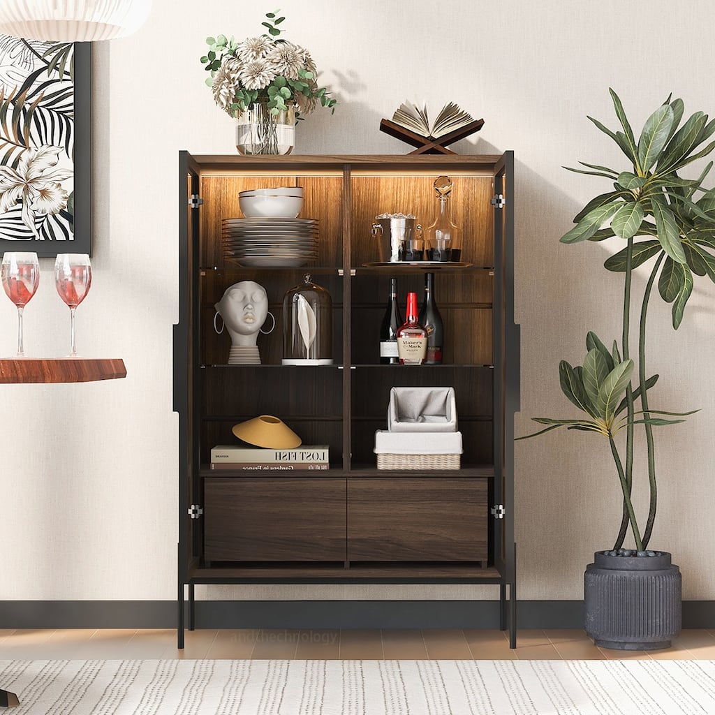 Tempered Glass Door Cabinet With Metal Legs