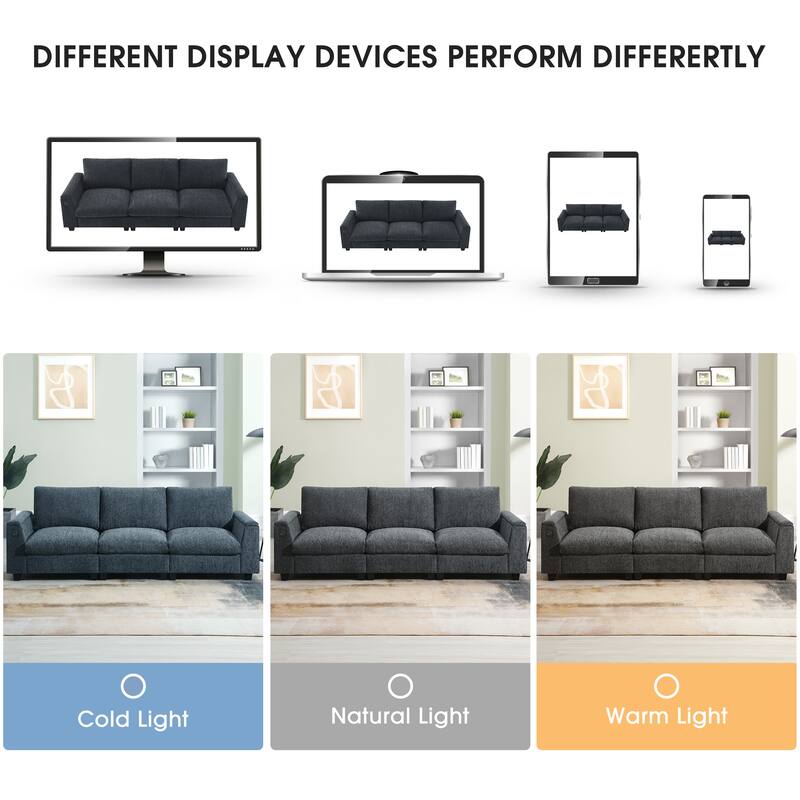 Chenille Sectional Sofa With Bluetooth Speaker,Cloud Couch Set With Drop Down Table,Cup Holders,Usb Charger,Storage Armrest