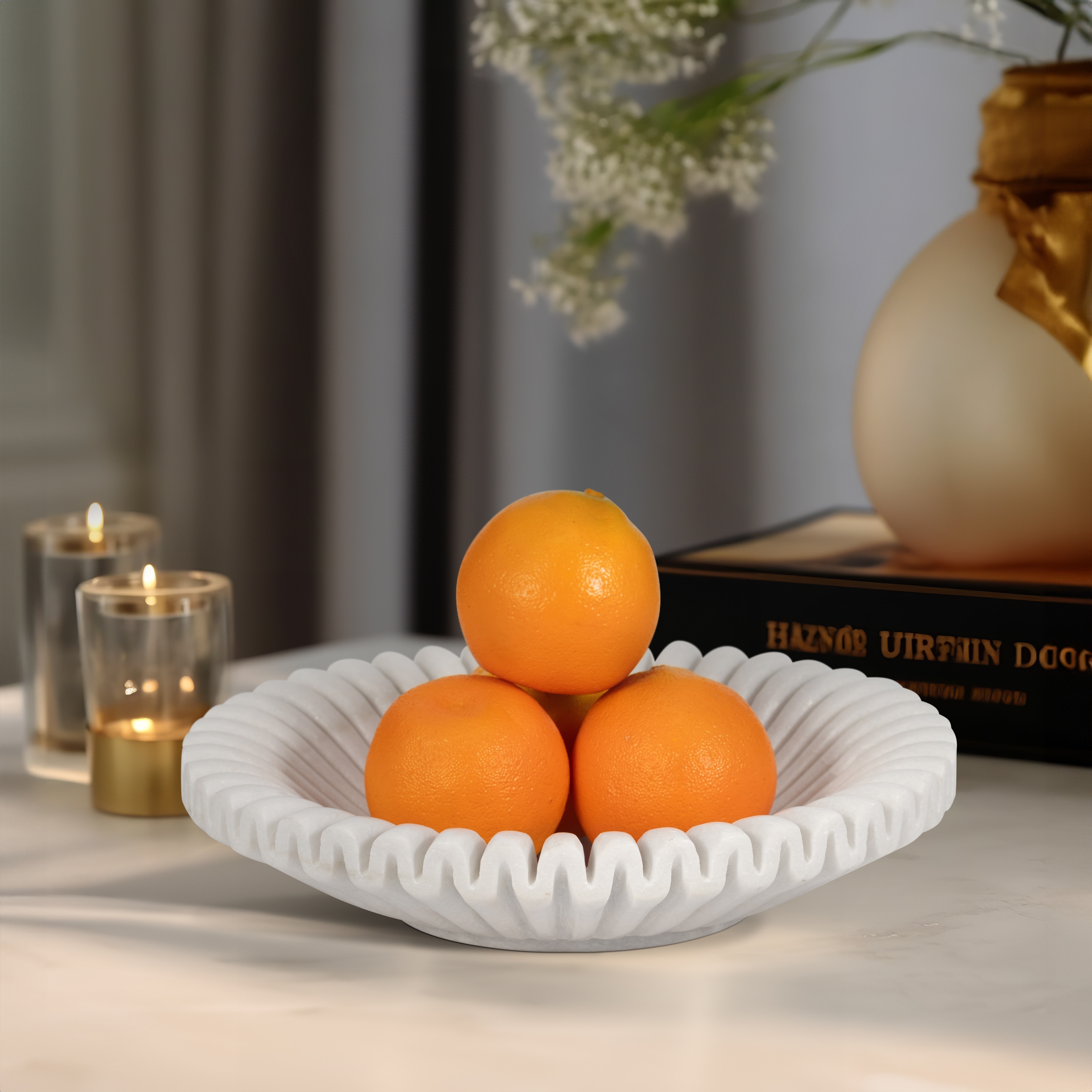 Sagebrook Home Ceramic Decorative Bowl in Elegant White, Modern Home Decor, Single Piece, 12 Inches - 12" x 12" x 3"
