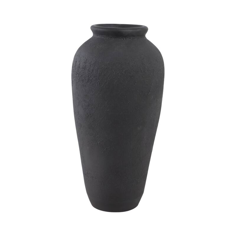 Terracotta Vase with Textured Design Height Finish - 18" Black
